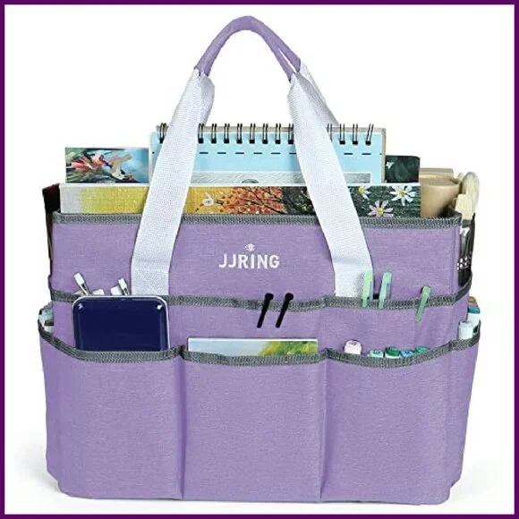 Large Craft Organizer Tote Bag with 16 Pockets for Storage & Travel